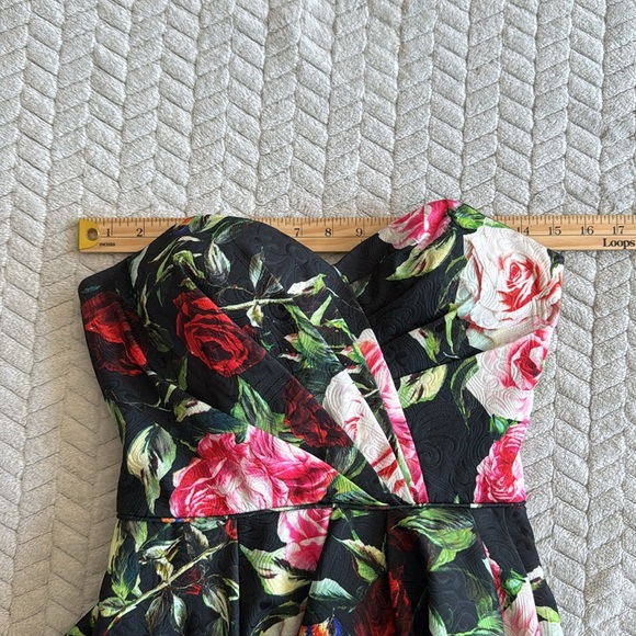 Sherri Hill Black Dress  with Red and Pink Floral Design - Picture 10 of 12